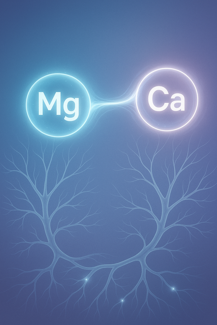 Magnesium and calcium minerals supporting nerve function and cellular communication in the body